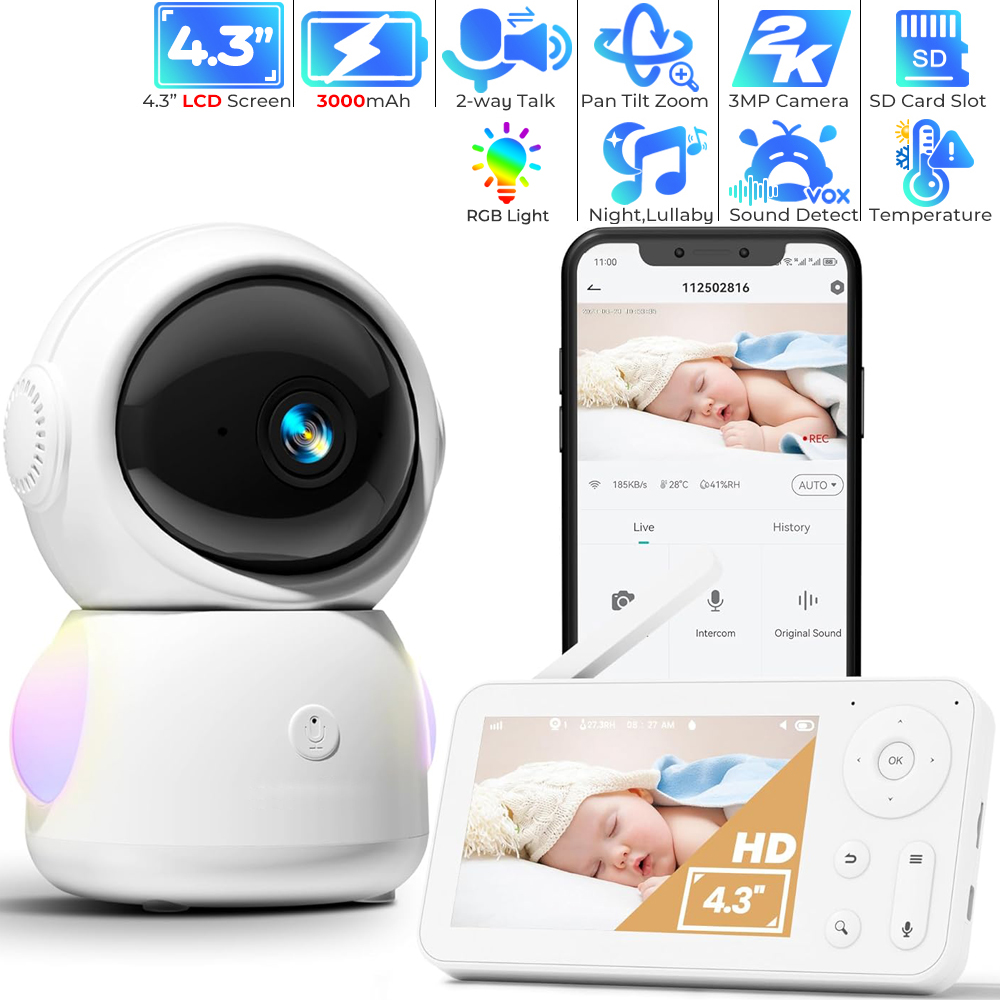 4.3インチ画面のベビーモニター,2チャンネル,Wi-Fi, - Audio Music Google のレビューと価格