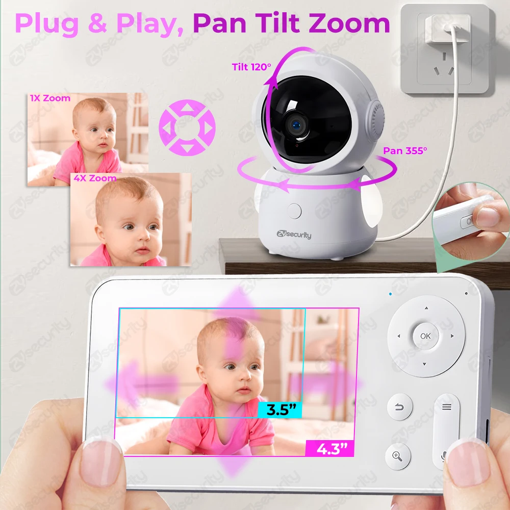 WiFiベビーモニター、2つのカメラ分割画面対応、アプリ制御 - Audio Music Google のレビューと価格